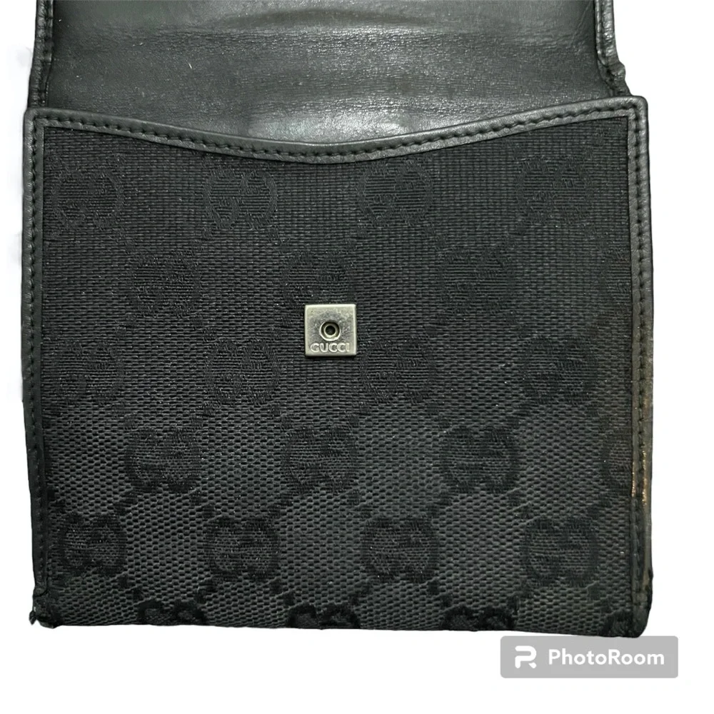 Gucci Vintage Black Leather & Canvas GG Print Small Unisex Bifold Wallet - Picture 6 of 15